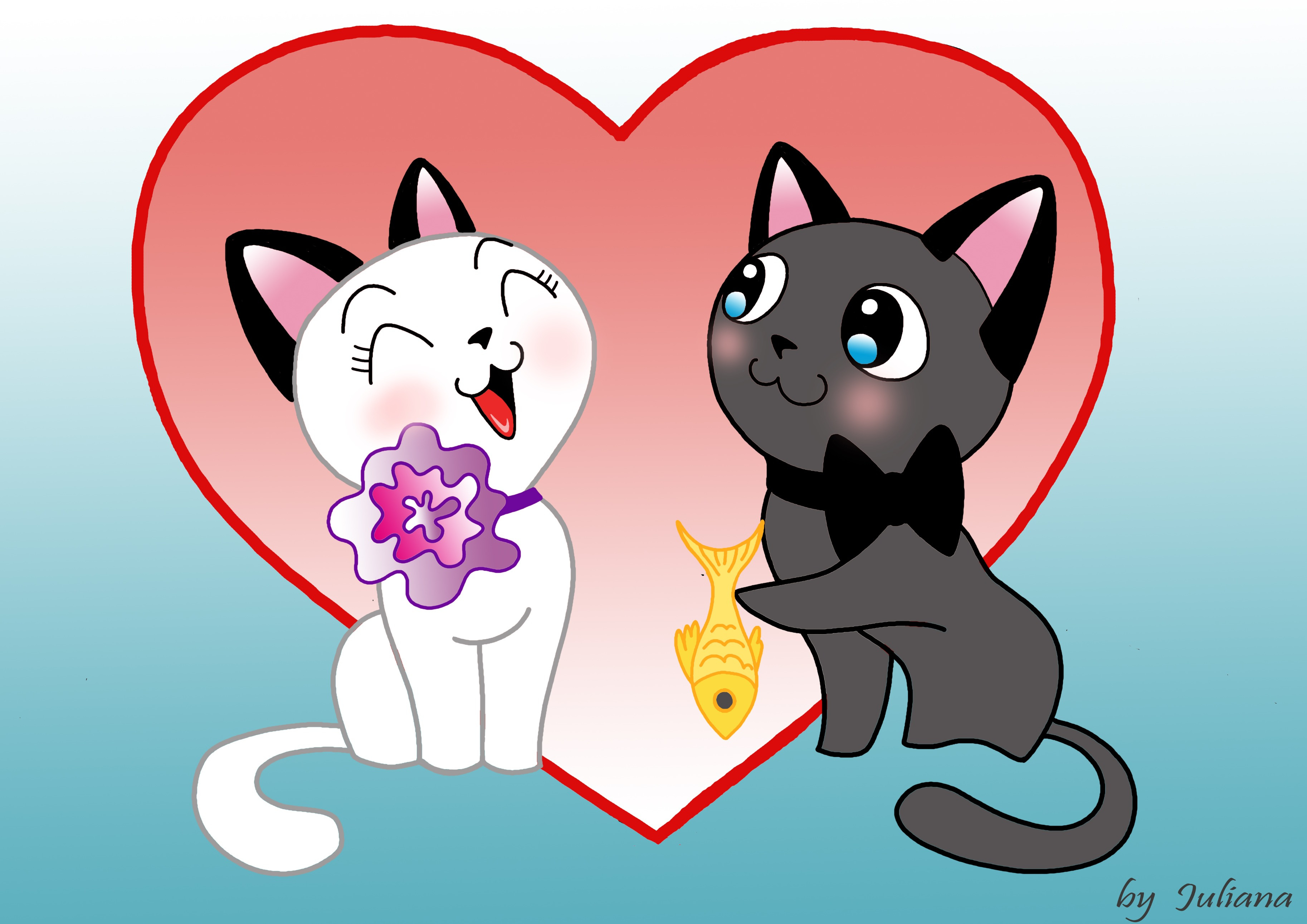 cats in love cartoon by Julia Ivanova